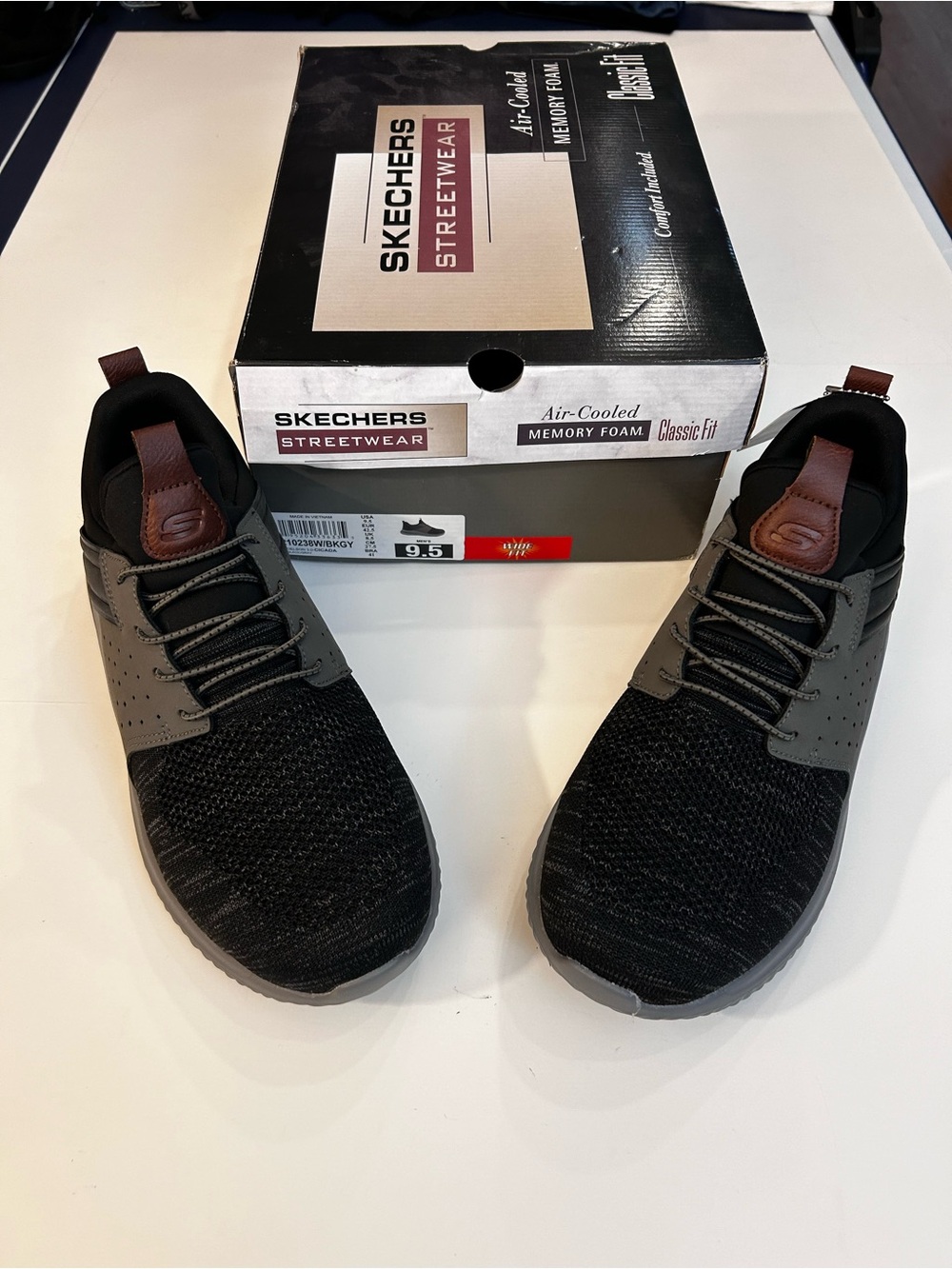 Skechers Black, Gray & Brown Knit Slip-on Sneakers